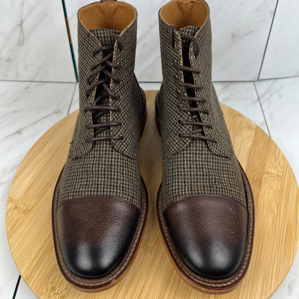 Taft The Jack Mens Size 7 [EU 40] Houndstooth Tweed Wool Cap Toe Boots Shoes
